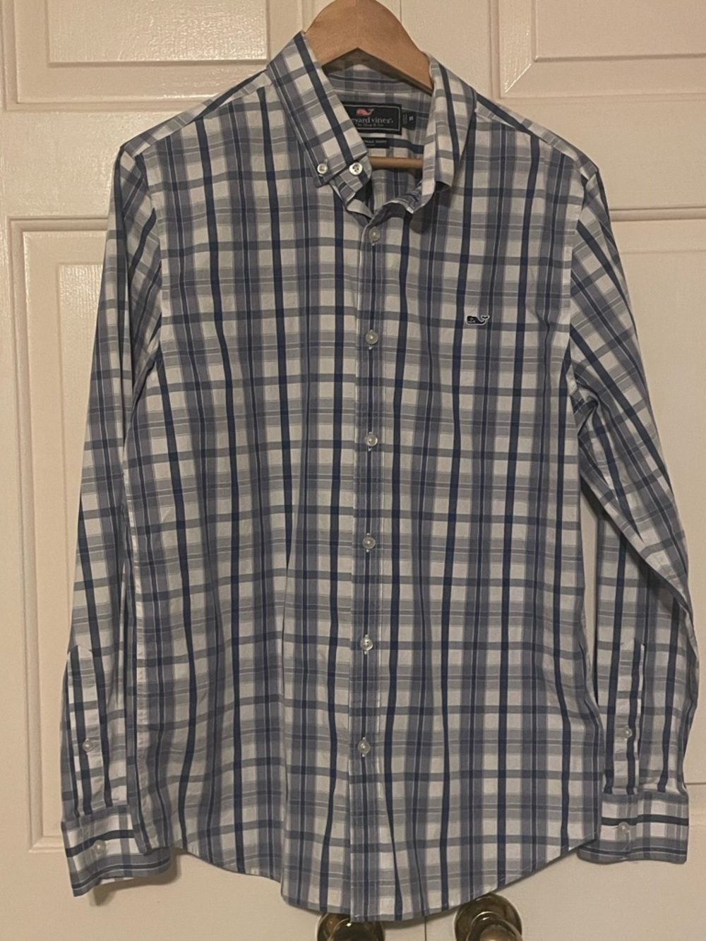 Vineyard Vines Men's M Blue White Plaid Slim Button Down Shirt Preppy Coastal